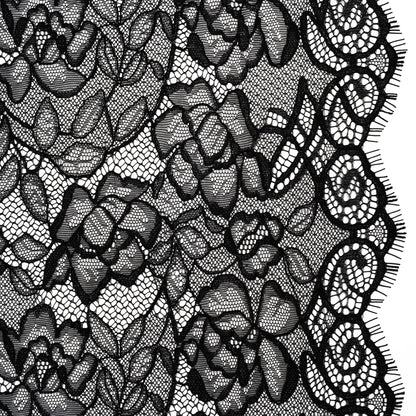Corded Lace with Finished Edge - Black Sweeping Roses