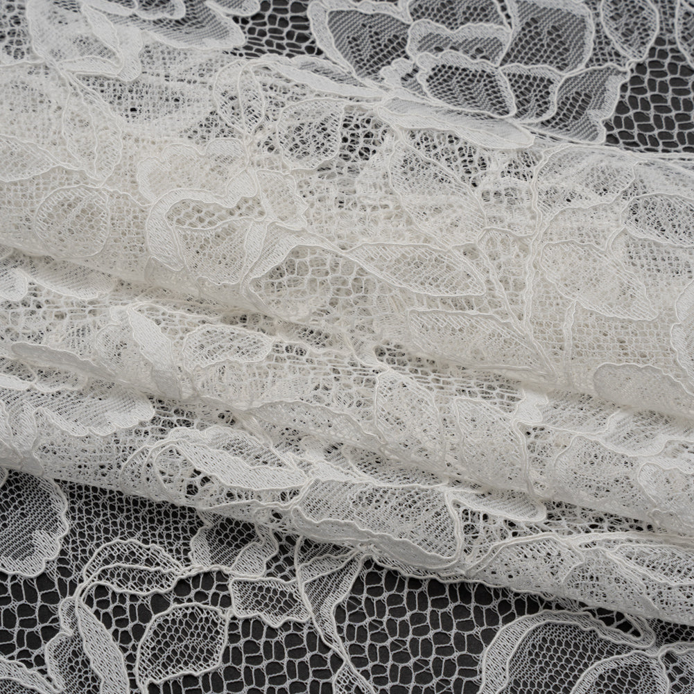 Corded Lace with Finished Edge - Ivory Sweeping Roses - Folded