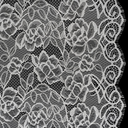 Corded Lace with Finished Edge - Ivory Sweeping Roses