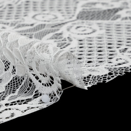 Re-Embroidered Raschel Lace with Scalloped Finished Edges - Ivory Leafy Swirls and Lattices
