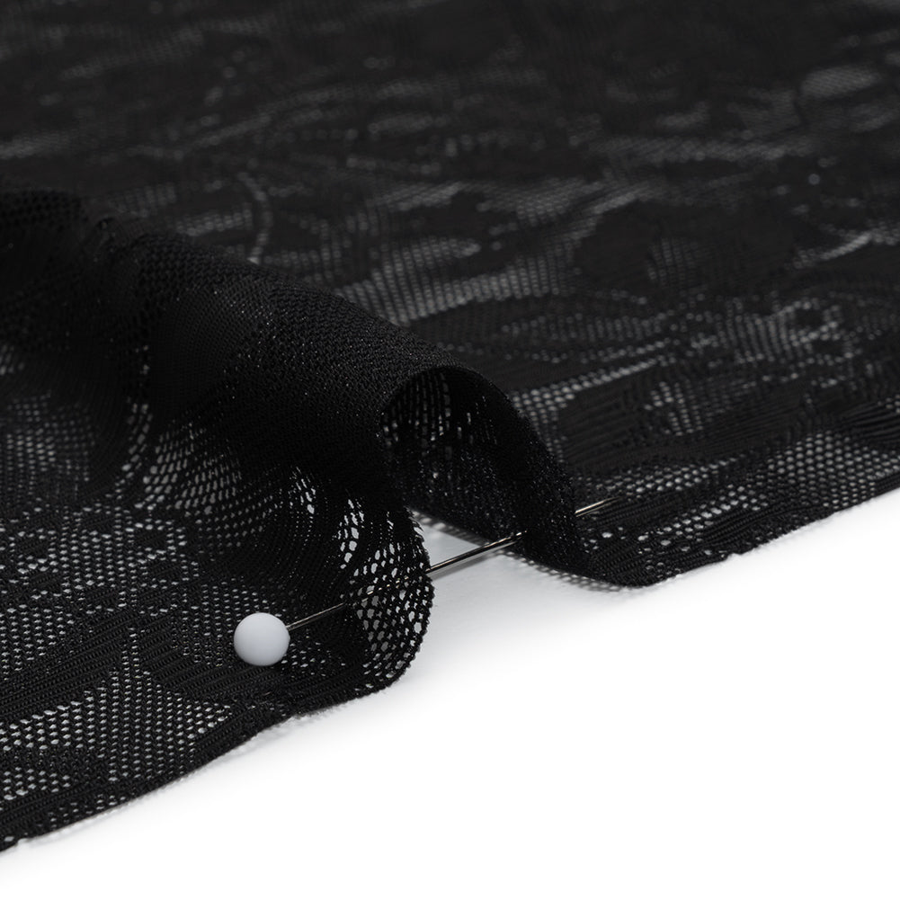 Stretch Nylon Lace - Black Fancy Flowers - Detail