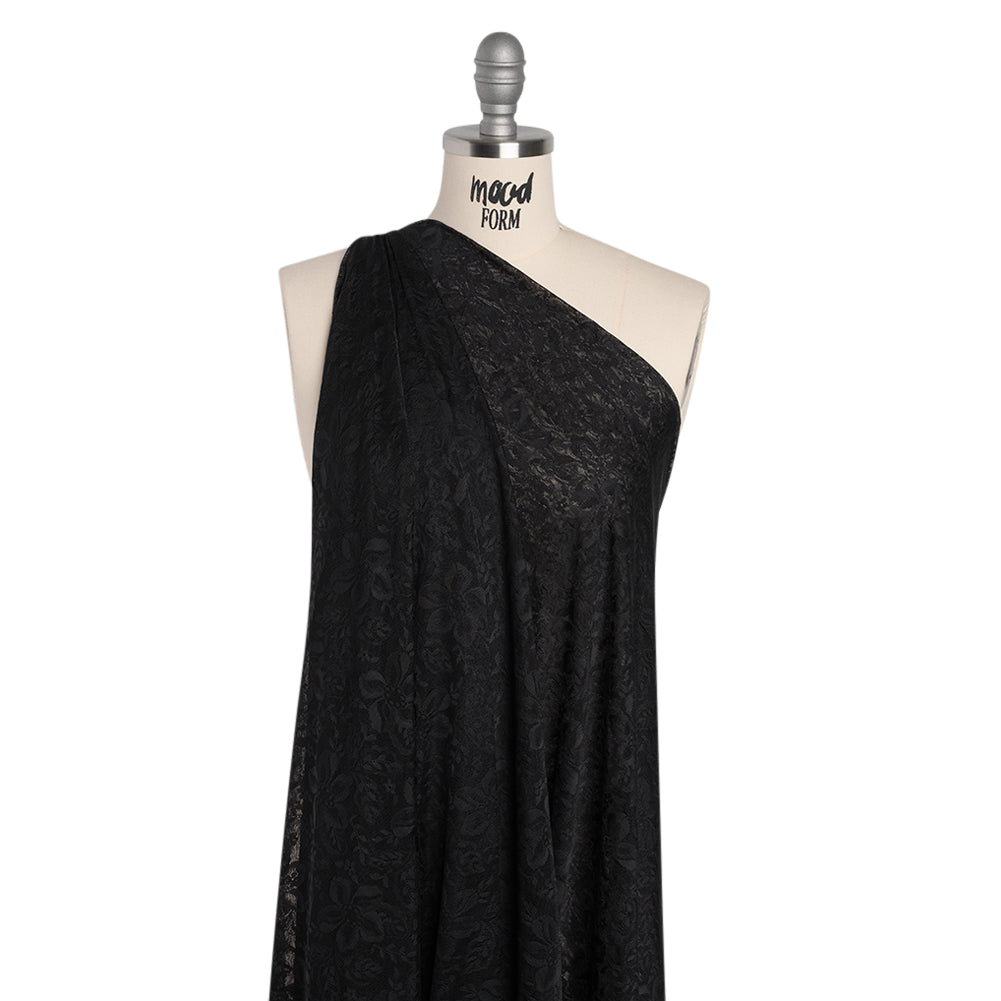 Stretch Nylon Lace - Black Fancy Flowers - Drape