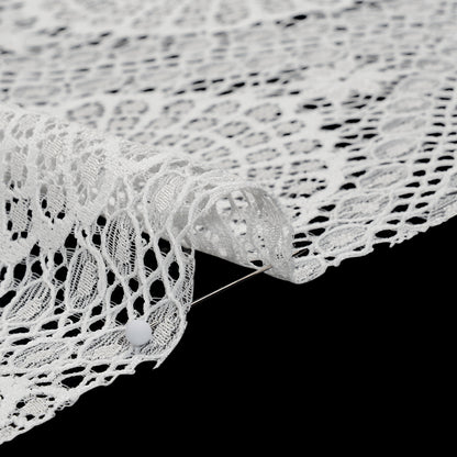 Nylon Raschel Lace Panel with Finished Scalloped Edges - Ivory Floral Medallions