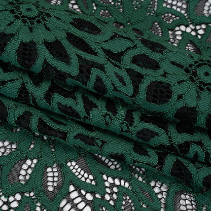 Corded Lace with Finished Scalloped Edges - Bay Berry Green and Black Sunflowers