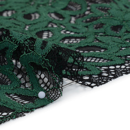 Corded Lace with Finished Scalloped Edges - Bay Berry Green and Black Sunflowers