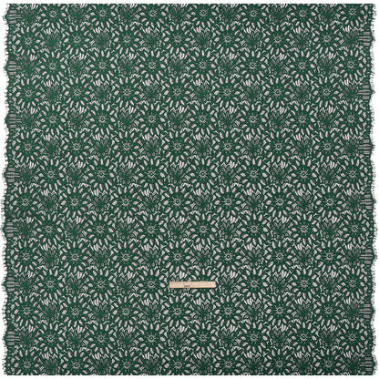 Corded Lace with Finished Scalloped Edges - Bay Berry Green and Black Sunflowers