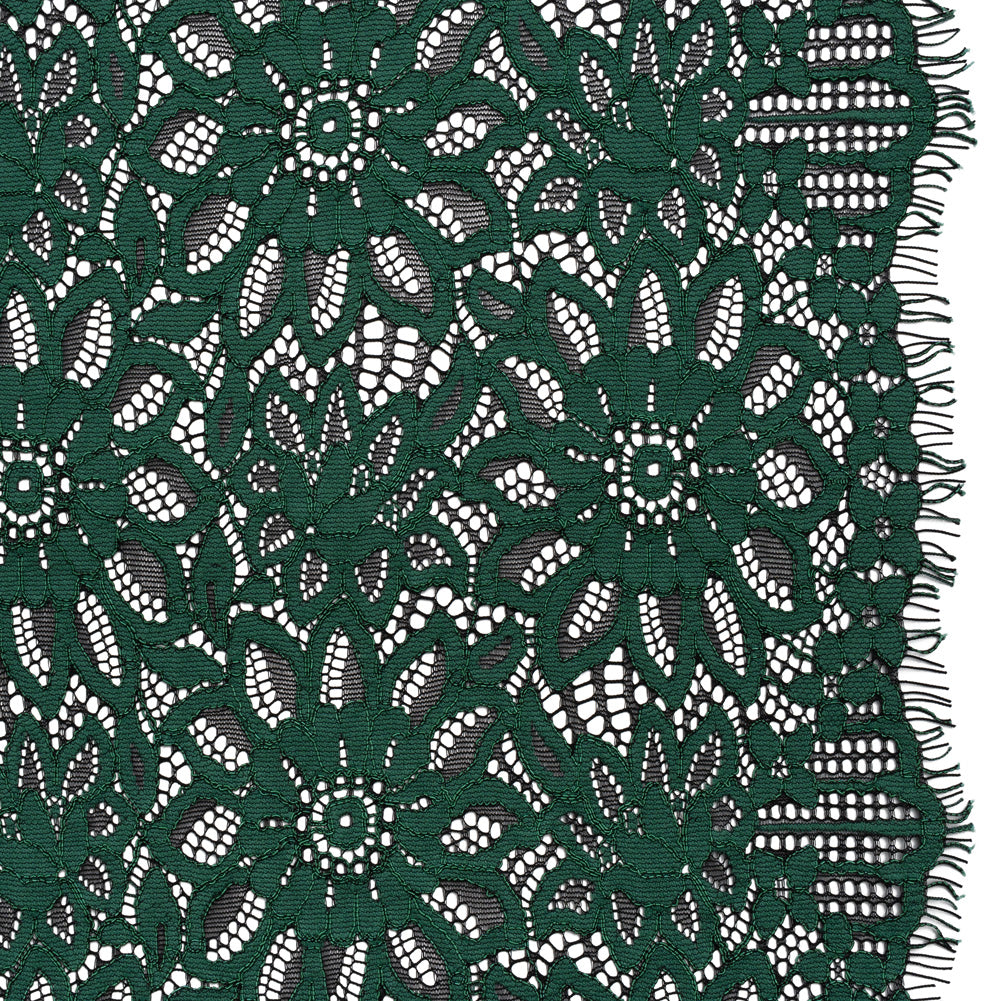 Corded Lace with Finished Scalloped Edges - Bay Berry Green and Black Sunflowers