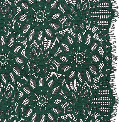 Corded Lace with Finished Scalloped Edges - Bay Berry Green and Black Sunflowers
