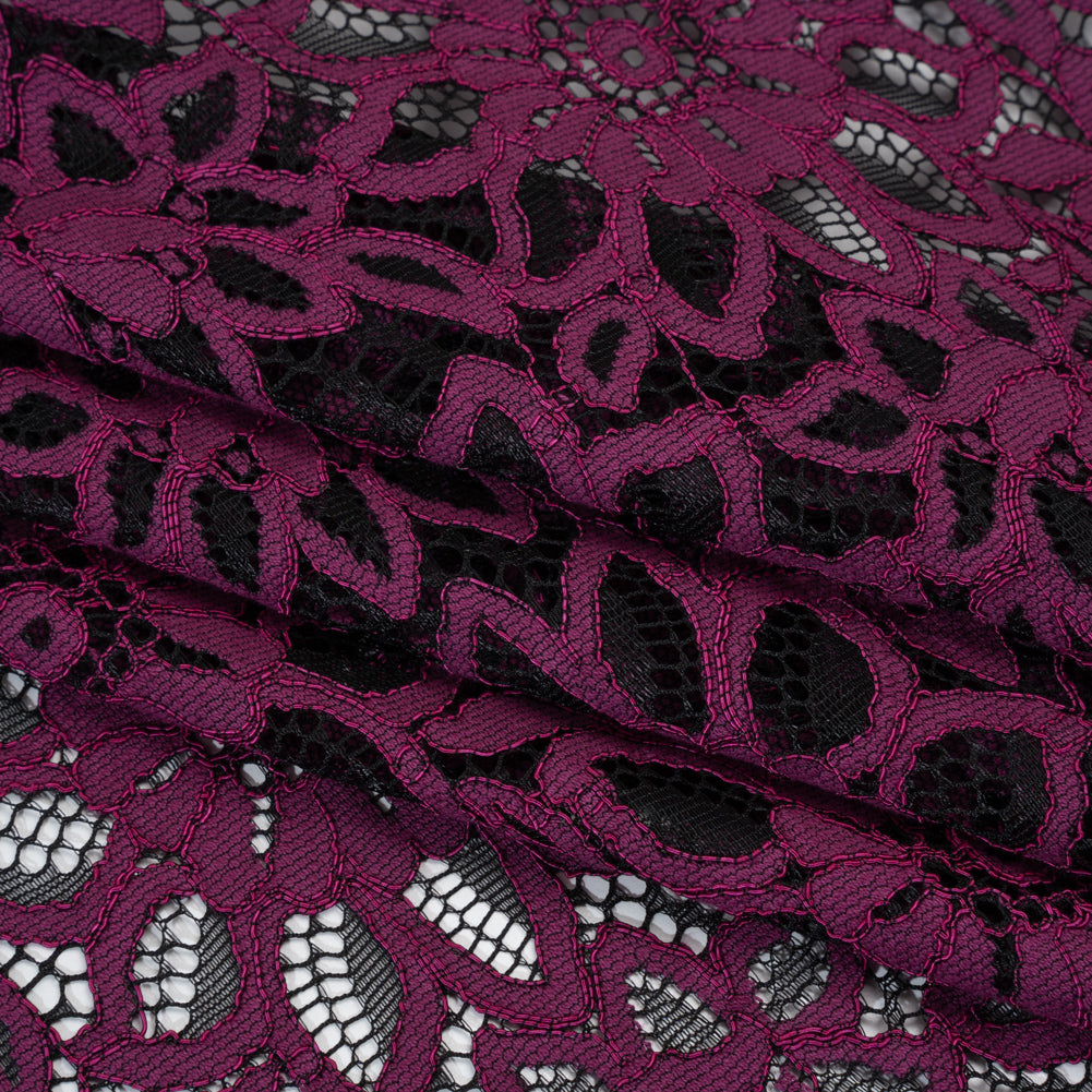 Corded Lace with Finished Scalloped Edges - Wineberry and Black Sunflowers - Folded