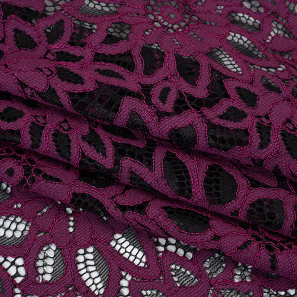 Corded Lace with Finished Scalloped Edges - Wineberry and Black Sunflowers