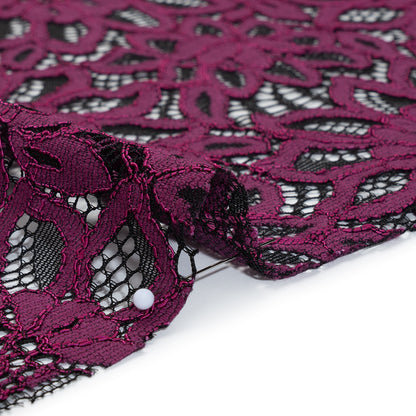 Corded Lace with Finished Scalloped Edges - Wineberry and Black Sunflowers