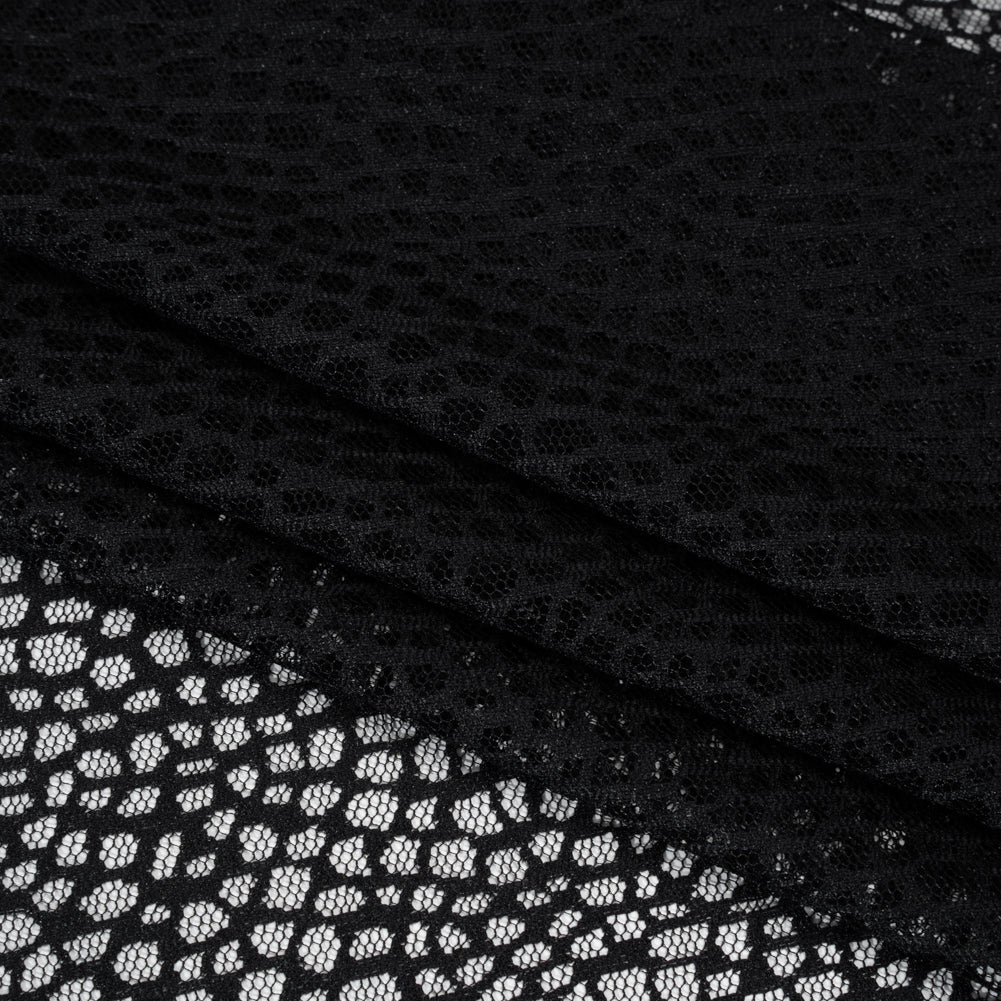 Nylon Raschel Mesh Lace - Black Bark Texture - Folded