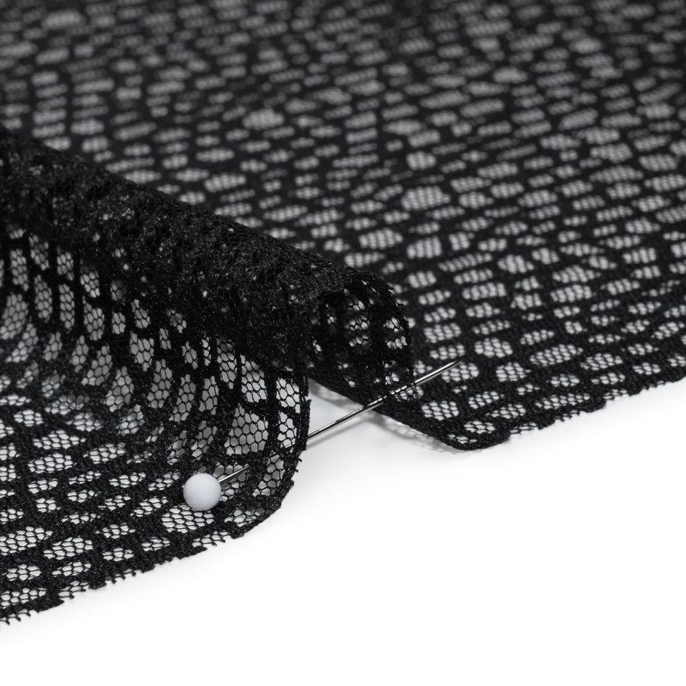 Nylon Raschel Mesh Lace - Black Bark Texture - Detail