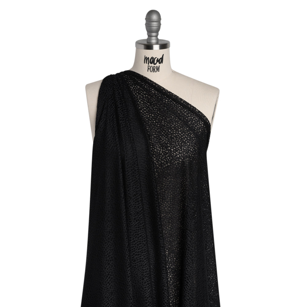 Nylon Raschel Mesh Lace - Black Bark Texture - Drape