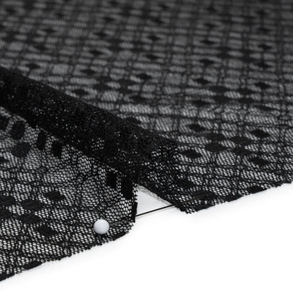 Nylon Raschel Mesh Lace - Black Latticework and Dots