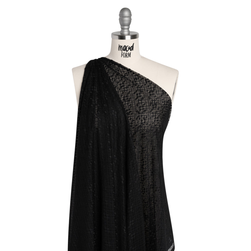 Nylon Raschel Mesh Lace - Black Latticework and Dots - Drape