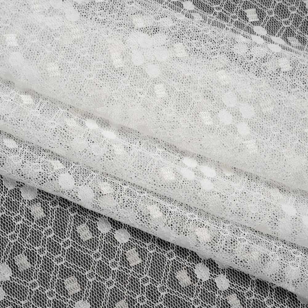 Nylon Raschel Mesh Lace - Ivory Latticework and Dots - Folded