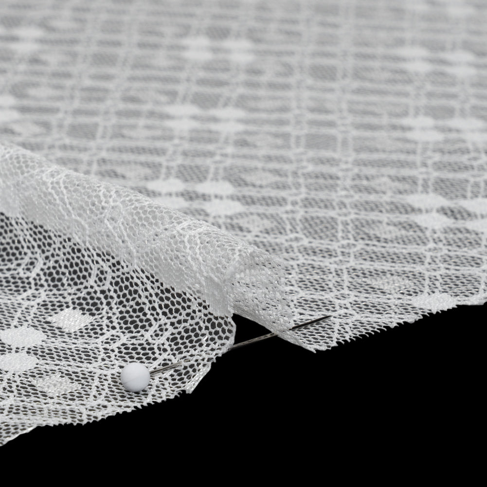 Nylon Raschel Mesh Lace - Ivory Latticework and Dots - Detail