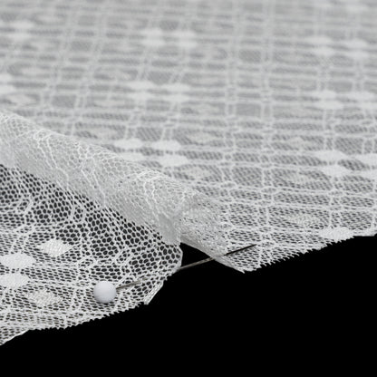 Nylon Raschel Mesh Lace - Ivory Latticework and Dots