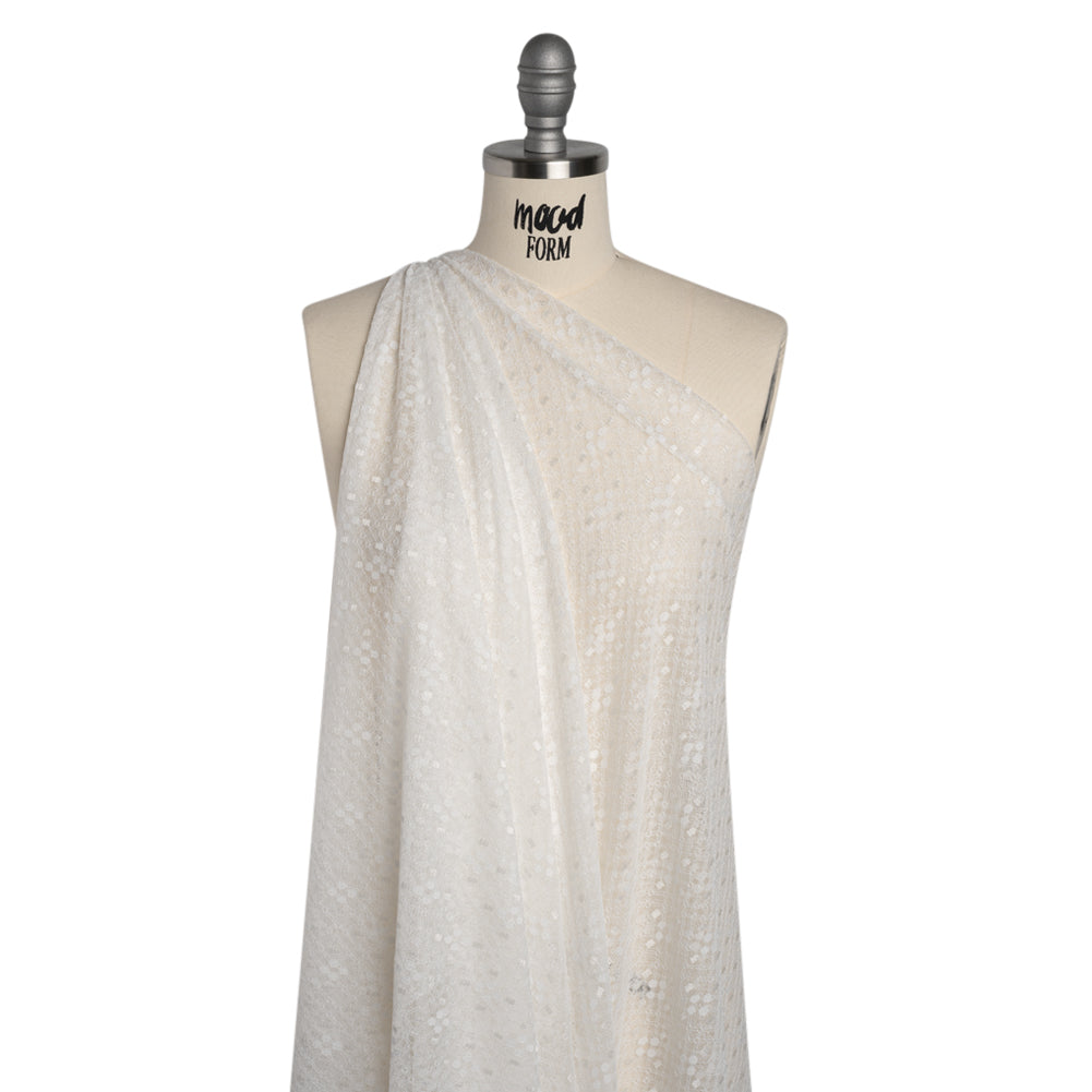 Nylon Raschel Mesh Lace - Ivory Latticework and Dots - Drape