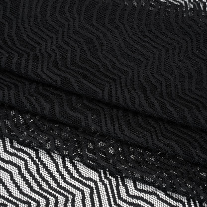 Nylon Raschel Mesh Lace - Black Erratic Zig Zags