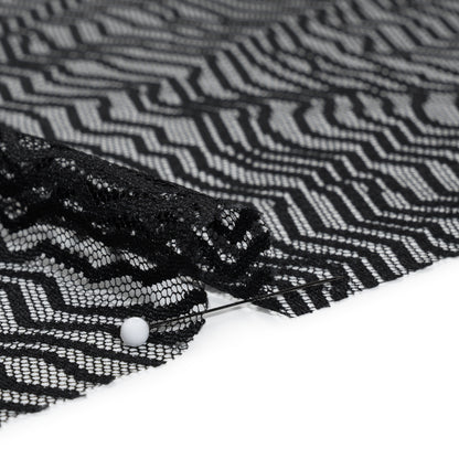 Nylon Raschel Mesh Lace - Black Erratic Zig Zags