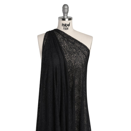 Nylon Raschel Mesh Lace - Black Erratic Zig Zags