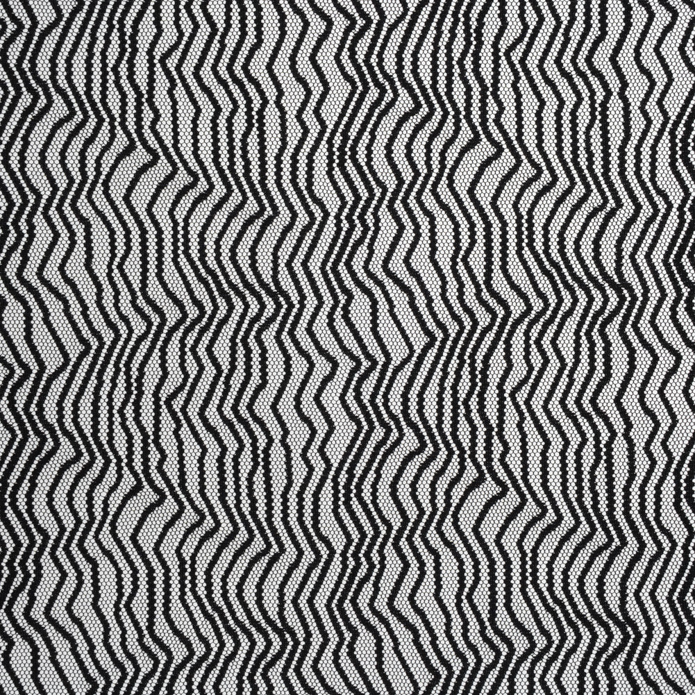 Nylon Raschel Mesh Lace - Black Erratic Zig Zags