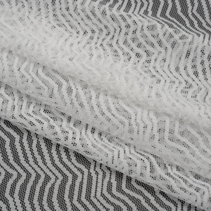 Nylon Raschel Mesh Lace - Ivory Erratic Zig Zags