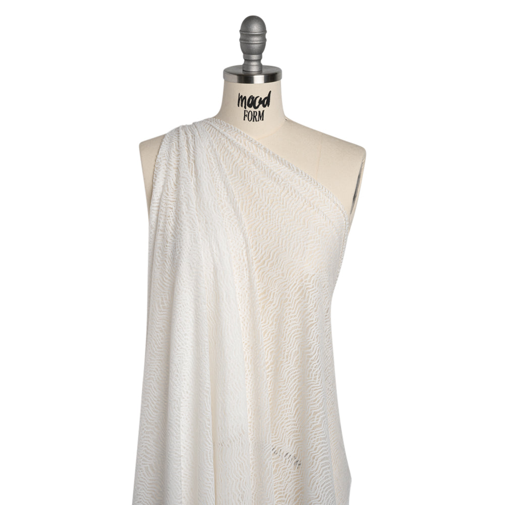 Nylon Raschel Mesh Lace - Ivory Erratic Zig Zags - Drape