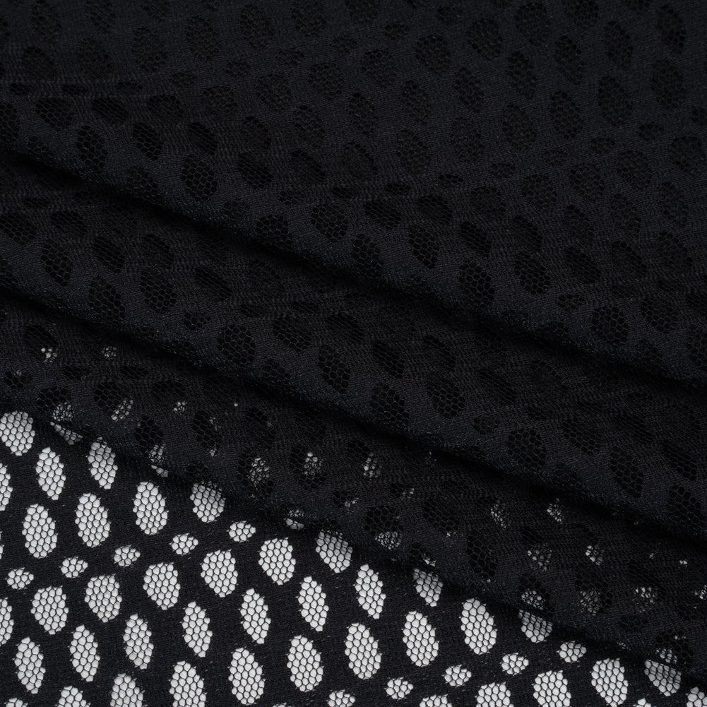 Nylon Raschel Mesh Lace - Black Dotted Stripes - Folded