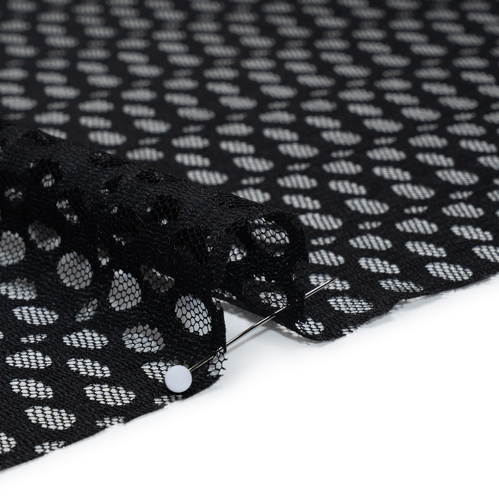 Nylon Raschel Mesh Lace - Black Dotted Stripes - Detail