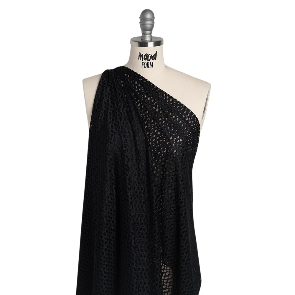 Nylon Raschel Mesh Lace - Black Dotted Stripes - Drape