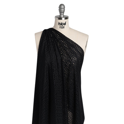 Nylon Raschel Mesh Lace - Black Dotted Stripes