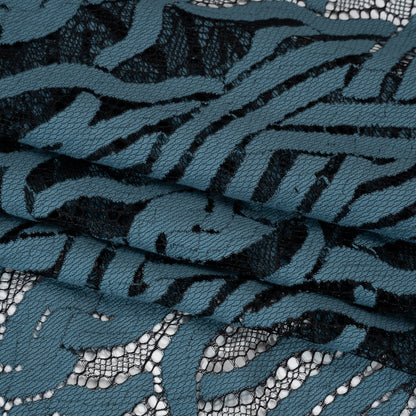 Cotton and Nylon Lace Panel with Finished Edges - Black and Midnight Blue Celtic Knotwork and Braids