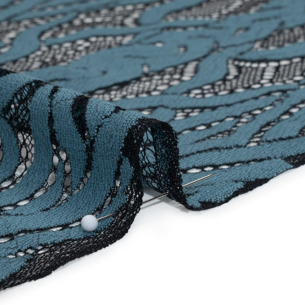 Cotton and Nylon Lace Panel with Finished Edges - Black and Midnight Blue Celtic Knotwork and Braids - Detail