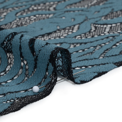 Cotton and Nylon Lace Panel with Finished Edges - Black and Midnight Blue Celtic Knotwork and Braids
