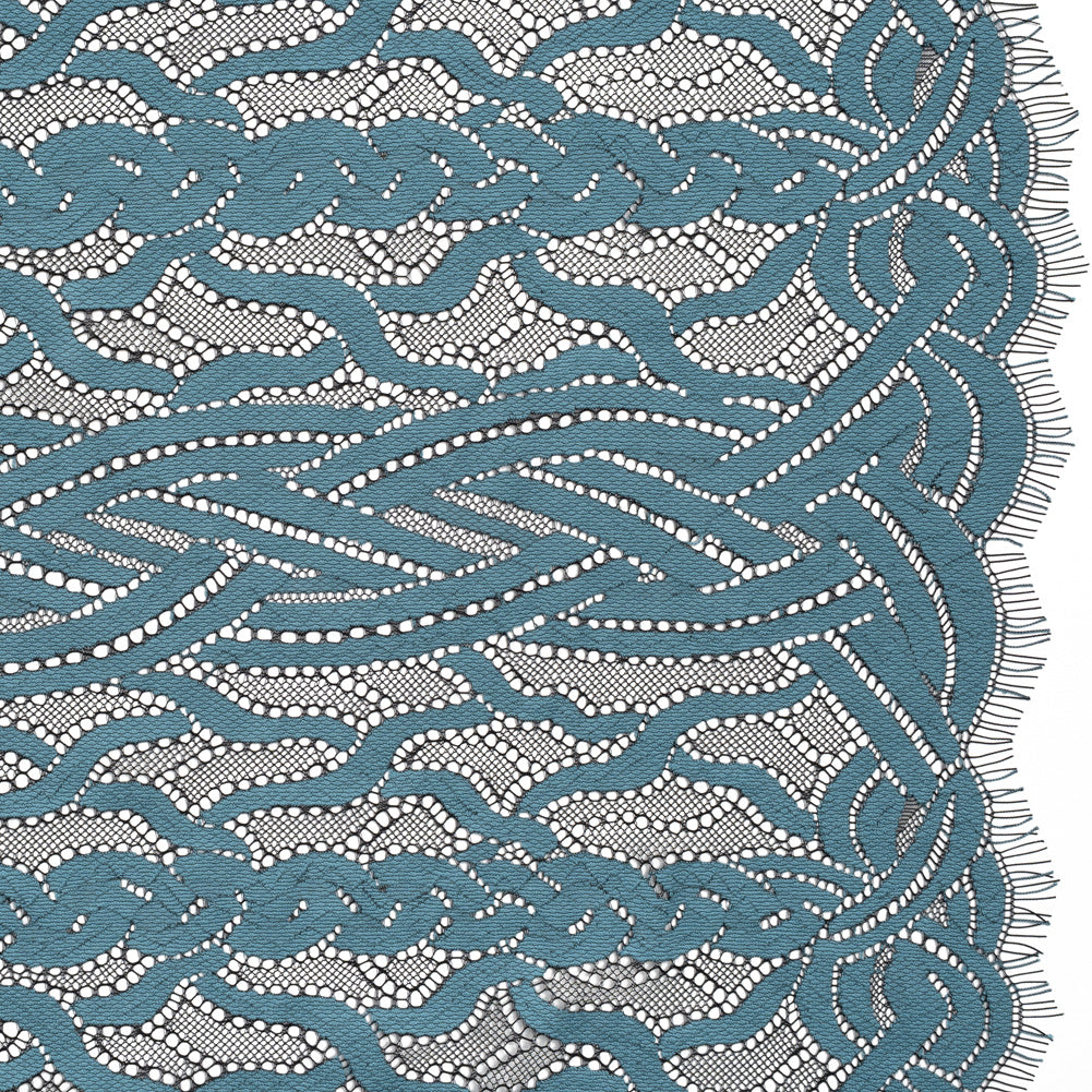 Cotton and Nylon Lace Panel with Finished Edges - Black and Midnight Blue Celtic Knotwork and Braids
