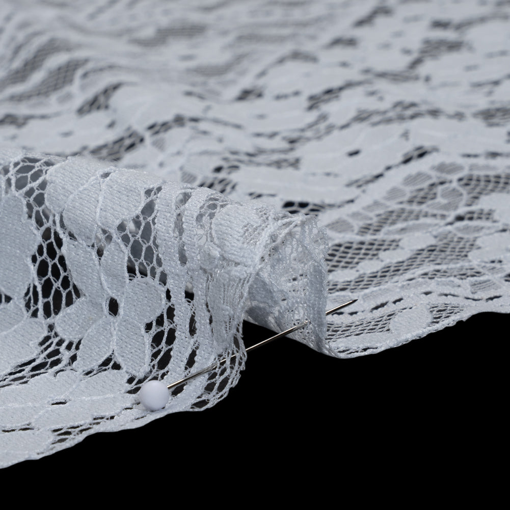 Cotton and Nylon Re-Embroidered Lace Panel with Finished Edges - Pale Blue and Ivory Diamonds and Flowers - Detail