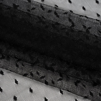 Nylon Raschel Point D'Esprit Lace - Black Polka Dots