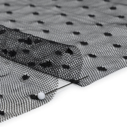 Nylon Raschel Point D'Esprit Lace - Black Polka Dots
