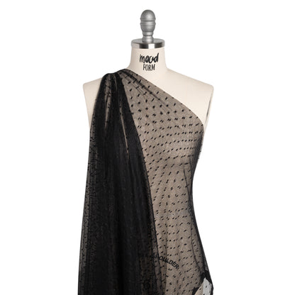 Nylon Raschel Point D'Esprit Lace - Black Polka Dots