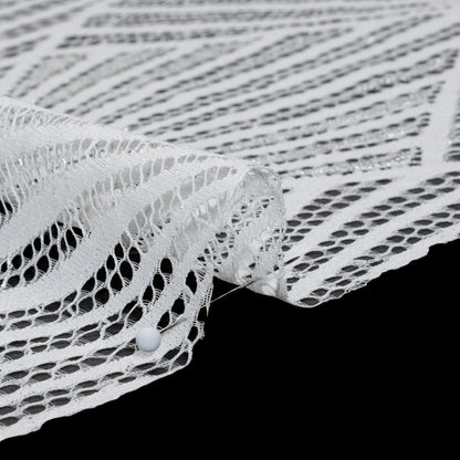 Metallic Lace Panel with Finished Edges - Silver and White Geometric Starburst