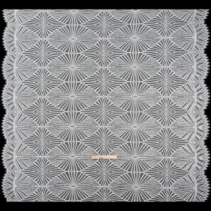 Metallic Lace Panel with Finished Edges - Silver and White Geometric Starburst