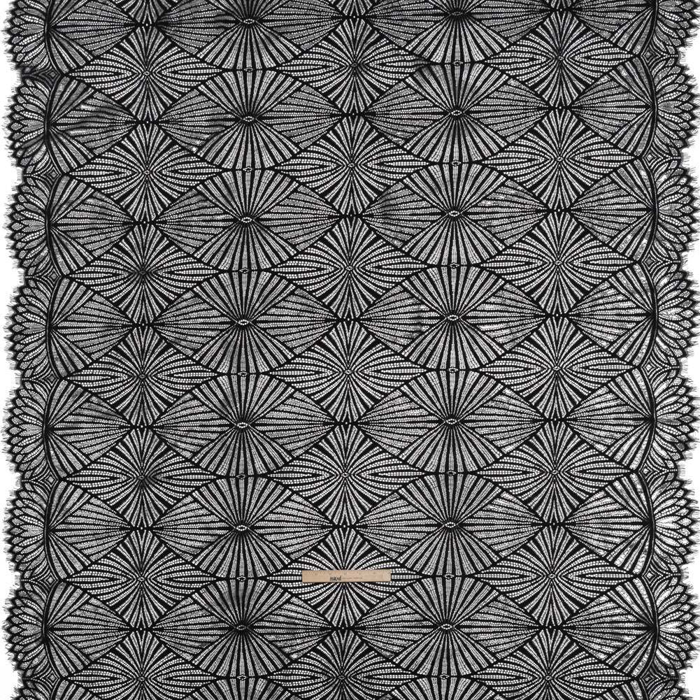 Metallic Lace Panel with Finished Edges - Silver and Black Geometric Starburst - Full