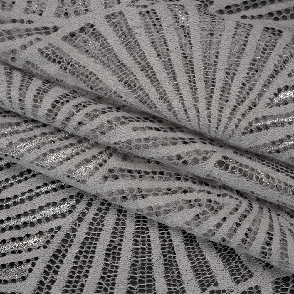 Metallic Lace Panel with Finished Edges - Silver and Gray Geometric Starburst - Folded