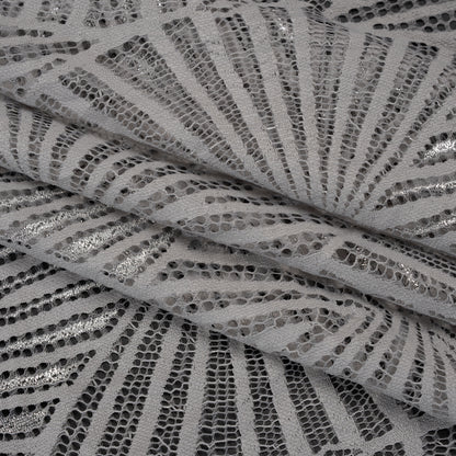 Metallic Lace Panel with Finished Edges - Silver and Gray Geometric Starburst