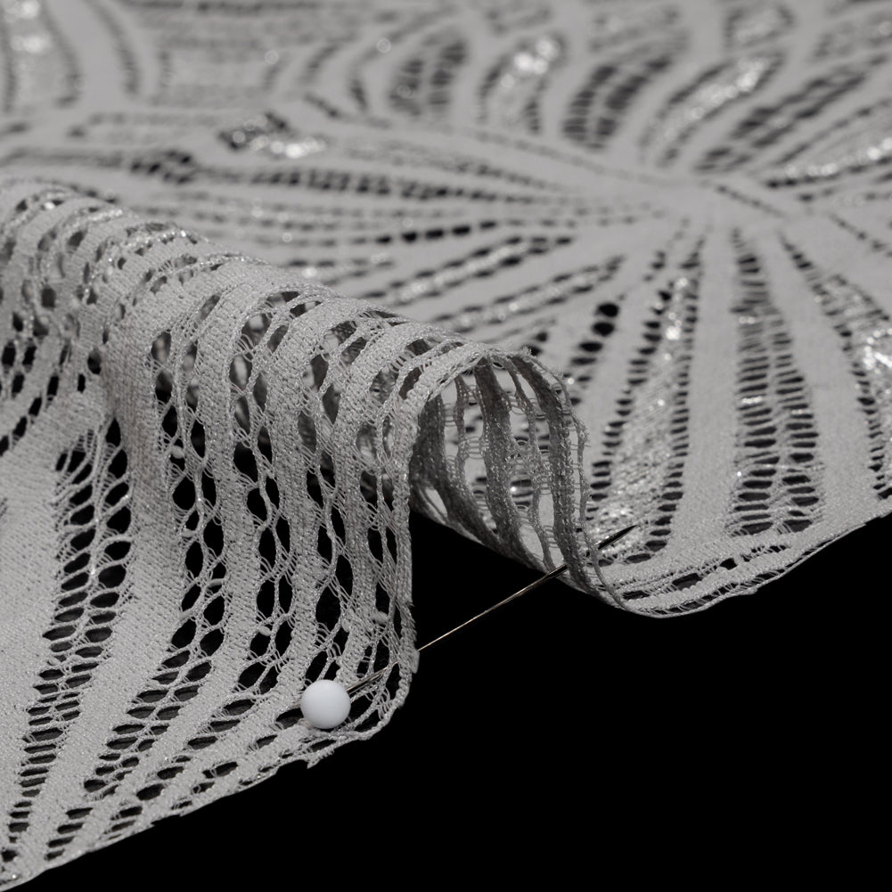 Metallic Lace Panel with Finished Edges - Silver and Gray Geometric Starburst - Detail