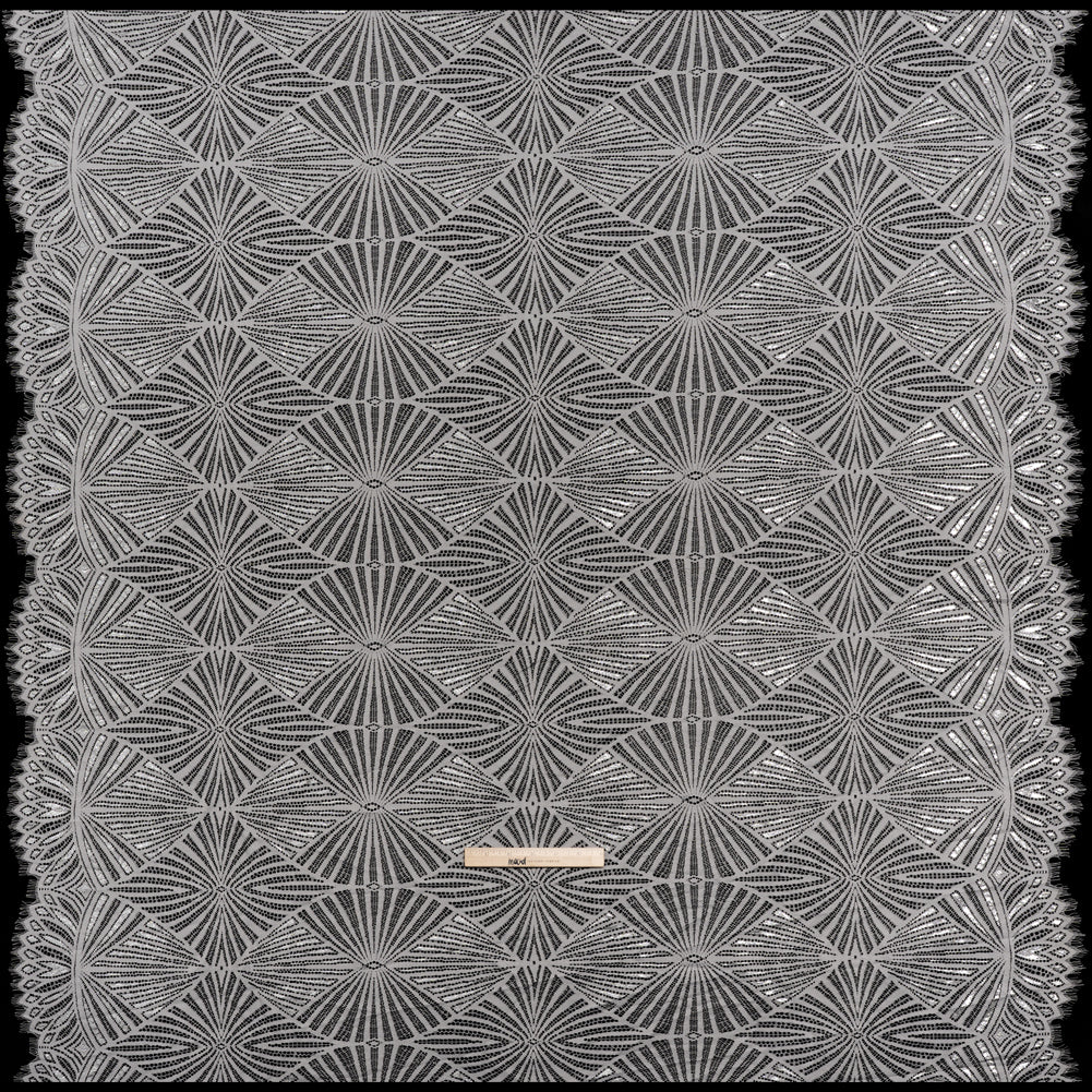 Metallic Lace Panel with Finished Edges - Silver and Gray Geometric Starburst - Full