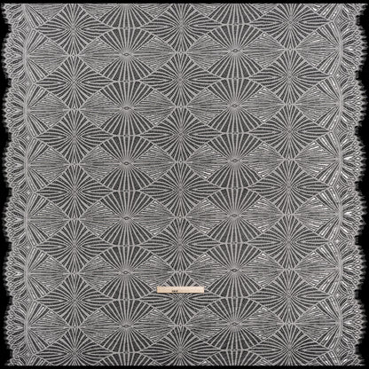 Metallic Lace Panel with Finished Edges - Silver and Gray Geometric Starburst